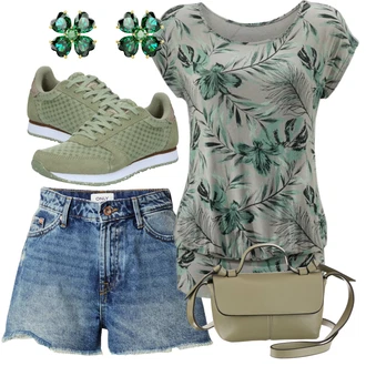 Outfity pro zábavu Tropický s Tmavě zelená/Zelená Halenek top/Pánské boty/Tričko s potiskem/Ležérní top/Krátký top/Top Na Party/Košilový top/Jednoduchý top/Halenka Bez Rukávů Lascana "Letní vzhled pro módní ženy"