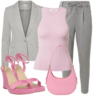 Outfit s Šedá/Světle šedá Sportovní kalhoty/Žerzejová Kalhoty/Teplák/Fleecová Kalhoty/Ležérní Kalhoty/Jogger Kalhoty Only "Letní vzhled pro módní ženy"