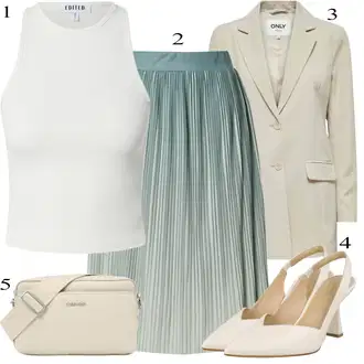 Outfit s Modrá/Tyrkysový/Světle modrá/Zelená 50tého Léta Sukně/Sukně do Délky Lýtka/Křesťanská Sukně/Koktejlová Sukně/Mačkaná Sukně/Italská Sukně/Dlouhá Sukně/Midi Sukně/Moderní Sukně/Plisovaná sukně/Sukně Pro Matriku/Sukně Pro Svatebního Hosta About You "Outfit na léto"