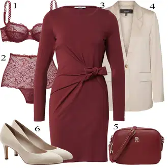 Veći brojevi Svatovski gost Outfit sa Crvena/Tamnocrvena/Vinski Crveno/Pink Haljina Veći Broj About You "Poslovni look"
