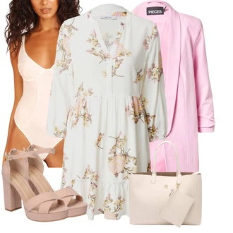 Outfity pro křest Mom Léto s Krémová/Béžová/Hnědá/Bílá Boho Šaty Elegantní/Letní Šaty/Tunikové šaty/Halenkové Šaty/Šaty s 3/4 Rukávem/Boho Letní Šaty/Šaty S Potiskem/Občanské šaty About You "Módní letní vzhled"Look: Lehký, Rad, Emo, Boho, Kovbojka, Mom, Romantický, Univerzitní, Western