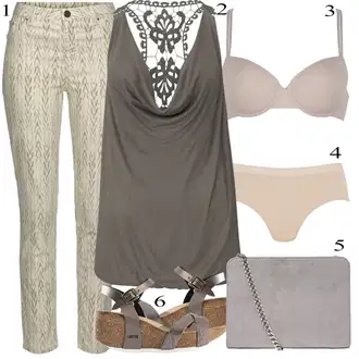 Rockový Koncert Outfit s Hnědá/Béžová/Šedá Korkový sandál na klínku/Vintage sandál/Přezková bota/Římská sandála/Letní Bota bayton "Outfit na léto"Look: Boho, Ležérní, Šik, Cool, S Metall, Moderní, Rockový, Bar, Den na pláži, Koncert, Chatky, Festival, Škola, Malle, 30. narozeniny