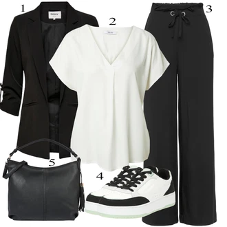 Outfit s Černá Kožená Pánská Bund/Relaxační kalhoty/Domácí Kalhoty/Fleecová Kalhoty/Palazzo Kalhoty/Široká Kalhoty/Žerzejová Kalhoty Lascana "Outfit na podzim"