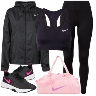 Outfit s Černá/Šedá/Tmavě šedá Nepromokavé Bund/Větrovka/Funkční Bunda/Tréninkové Bundy/Sbalitelné Bund/Lehké Bund Nike "Outfit na léto"