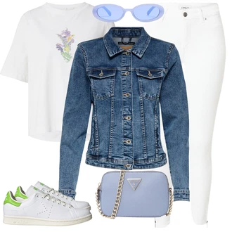 Outfit s Bílá/Krémová Slim Fit Džíny/High Waist Džínové Kalhoty/Push up Džín/Džíny s Rozparkem/Kotníková Bota/Kožené Boty/Termální Džíny Only "Outfit na léto"