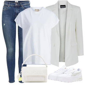 Outfity s oblekem s Modrá/Tmavě Modrá/Světle Modrá Kožená bunda/Navlékací džíny/Kožené bundy/Džíny s Nízkým Sedem/Džín s Nízkým Pasem/Džíny s Dírou/Džíny s Rozparkem/Push up Džín/Kožené Boty/Kotníková Bota Only "Outfit na léto"