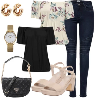 Motorka Outfit s Modrá/Tmavě modrá Motorkářské Džíny Only "Outfit na léto"Look: Jízda na koni, Motorka