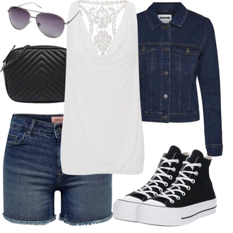 Léto Outfit s Modrá/Tmavě modrá/Světle modrá Košile Džínový Šortky Only "Outfit na Léto"