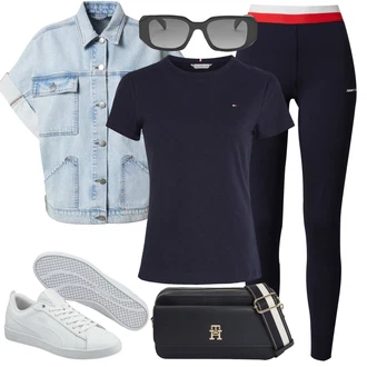 Outfity pro golf Normální s Světle modrá ABOUT YOU x Alina Eremia, Tmavě modrá Tričko/Mužské běžecké boty/Neformální tričko/Fancy tričko/Funkční tričko/Tričko s krátkým rukávem/Sportovní tričko Tommy Hilfiger "Outfit na léto"