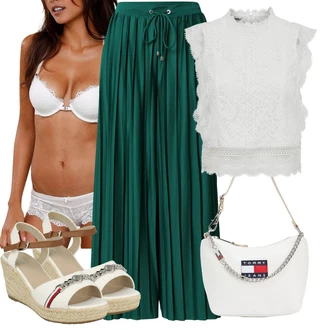 Bez rukávů Outfit s Šedá/Bílá/Krémová Halenka a Tunika Tunika/Tričko & Top Móda Pro Plnoštíhlé/Halenka Móda Pro Plnoštíhlou/Pletenina veľkej veľkosti Only "Outfit na léto"