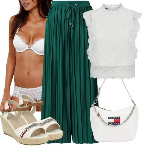 Kombinace Tmavě Zelená/Zelená/Tyrkysový Palazzo Kalhoty/Plisovaná Kalhoty/Plisovaná kalhoty/Široká Kalhoty About You