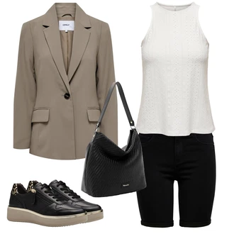 Outfit s Černá Bermuda/Šortky/Vysoký pas kraťasy/Džínový Šortky Only "Outfit na léto"