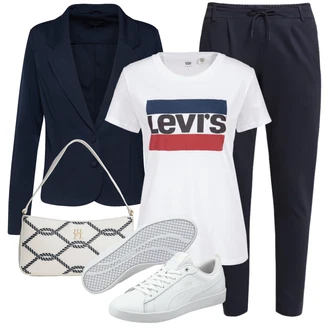 Cool Outfit s Tmavě modrá/Modrá Sportovní kalhoty/Teplák/Tréninková Kalhoty/Ležérní Kalhoty/Žerzejová Kalhoty/Navlékací Kalhoty/Jogger Kalhoty Only "Outfit na léto"Look: Ležérní, Cool, Kancelář, Venkovní