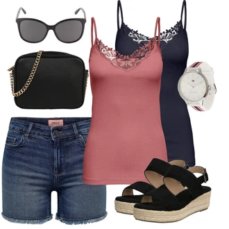 Outfit s Modrá/Tmavě Modrá/Světle Modrá Košile Džínový Šortky Only "Outfit na léto"