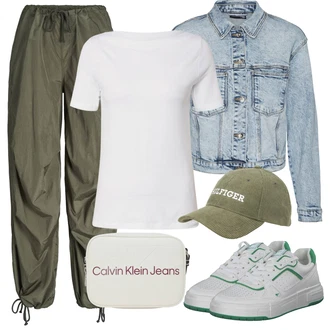 Outfit s Khaki/Tmavě zelená Padáková Kalhoty/Dešťové kalhoty jjxx "Outfit na léto"