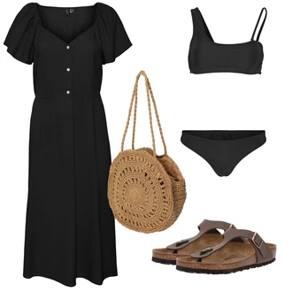 Outfit s Béžová/Hnědá/Tmavě hnědá Žabka/Pohodlný Sandál/Římská sandála/Sandály na hřídeli/Sandál Dianette/Sandál S T Páskem Birkenstock "Outfit na léto"