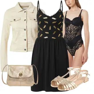 Outfit s Béžová/Zlatý/Hnědá/Zelená Páskový Sandál/Sandál S T Páskem/Římská sandála/Letní Bota/Rybářská sandála/Balerína s Páskem/Gladiátorská sandála About You "Outfit na léto"