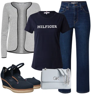 Outfit s Tmavě modrá/Modrá/Světle modrá/Lilové barvy Džíny s Rozparkem/Formální Košile/Girlfriend Džíny/Zkrácené Džíny/Dad Džíny/Sportovní boty/Džíny Regular Fit/Zimní bunda/Vintage džíny/Pánské tričko/Mom Jean/High Waist Džínové Kalhoty/Dámské Džíny s Délkou 7/8/Rovná Džína levi's ® "Outfit na léto"