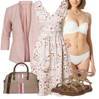 Outfity na zahradní párty Svatební host s Hnědá/Růžová/Fialová/Bílá Šaty Bez Rukávů/Ležérní Šaty/Bavlněné Šaty/Letní Šaty/Společenské šaty pro hosta/Šaty Do Áčka/Šaty s Kapsou/Šaty S Potiskem About You "Outfit na léto"