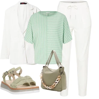 Outfity pro léto s Bílá/Khaki/Krémová Bavlněná Kalhoty/Žerzejová Kalhoty/Navlékací Kalhoty/7/8 Kalhoty/Kalhoty s nášivkou uprostřed/Dlouhá Kalhoty/Jogger Kalhoty/Ležérní Kalhoty/Úzká Kalhoty/Teplák/Mušelínové kalhoty Only "Outfit na léto"