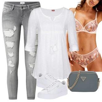 Outfity pro zábavu s Šedá/Světle šedá Kožené bundy/Džíny s Dírou Only "Outfit na léto"