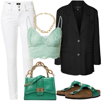 Outfit s Černá Kožená bunda pro muže/Kožená bunda/Boyfriend Sako/Dlouhý Sako/Oversize Sako/Kožená Pánská Bund/Blejzrové Bund VERO MODA "Outfit na léto"