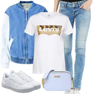 Outfit s Modrá/Světle modrá/Šedá/Červená Univerzitní Bunda/Bomber/Letní Bund/Vintage Bund Only "Outfit na léto"