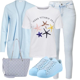 Outfity pro léto S křivkami s Světle modrá/Modrá Pletenina veľkej veľkosti Vila "Outfit na léto"