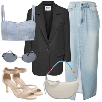 Outfity pro léto s Světle modrá Džínová vintage sukně/Džínová Sukně Leger by Lena Gercke "Outfit na léto"