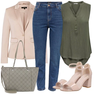 Outfity s "mom" džínami Plnější Postavou s Tmavě zelená Tunika Only "Outfit na léto"