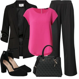 Outfit s Černá Široká Kalhoty/Svetrová Vest Dlouhý svetr/Midi Kabát JdY "Outfit na léto"