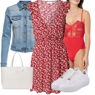 Outfit s Červená/Fialová/Tmavě červená Skater šaty/Zavinovací Šaty/Šifonové Šaty/Šaty Bez Rukávů/Šaty S Potiskem/Žerzejové Šaty/Mini Šaty/Letní Šaty Vila "Outfit na léto"