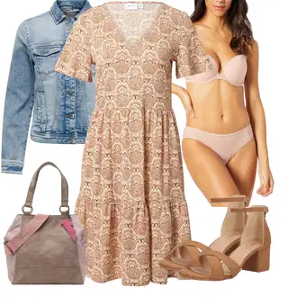 Boho Outfit s Oranžová/Béžová/Hnědá Boho Letní Šaty/Vintage Boho Šaty/Šaty S Potiskem/Boho Šaty Elegantní/Šaty S Kosticí/Šaty Niki/Šaty na Podzim/Letní Šaty/Ležérní Šaty/Bavlněné Šaty Vila "Outfit na léto"Look: Boho, Ethno, Hippie, Mom, Western