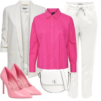 Outfit s Bílá/Šedá/Khaki/Krémová 3/4 Kalhoty/Rovná Kalhoty/Boyfriend Kalhoty/Ležérní Kalhoty/Vinylové kalhoty/7/8 Kalhoty/Jogger Kalhoty/Sportovní kalhoty střední délky/Navlékací Kalhoty Only "Outfit na léto"