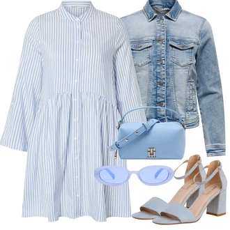 Outfit s Světle Modrá/Modrá Košilové šaty/Bavlněné Šaty/Halenkové Šaty/Šaty S Kosticí/Nadměrná velikost šatů Only "Outfit na léto"