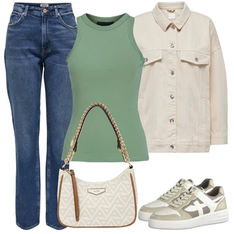 Retro Outfit s Modrá/Tmavě modrá/Světle modrá Rovná Džína/Zimní bunda/Vintage džíny/High Waist Džínové Kalhoty/Dad Džíny/Zkrácené Džíny/Mom Jean/Kožená Pánská Bund/Džíny s Rozparkem/Džíny Regular Fit/Girlfriend Džíny Only "Outfit na léto"Look: Styl, 90tá léta, Klasické, Cool, Premium, Retro, Skromné, Vintage