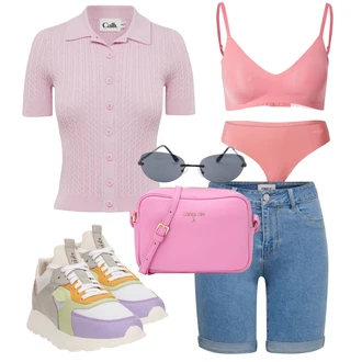 Polo-límec Outfit s Růžová/Fialová Pletený top/Pletené tričko/Košilový top calli "Outfit na léto"