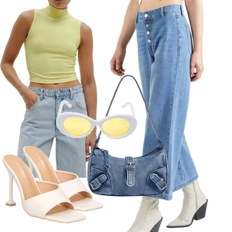 Outfity pro léto s Světle modrá/Modrá Džín s Širokou Nohavicí/Zkrácené Džíny/Džíny Culottes/High Waist Džínové Kalhoty Dorothy Perkins "Outfit na léto"
