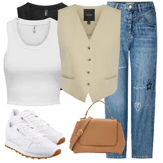 Outfity z džínu s Béžová Oblek Kožená bunda pro muže VERO MODA "Outfit na léto"