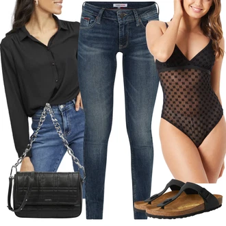 Outfity z džínu s Šedá/Černá/Tmavě šedá Tělo Síťovaný Body karl lagerfeld "Outfit na léto"