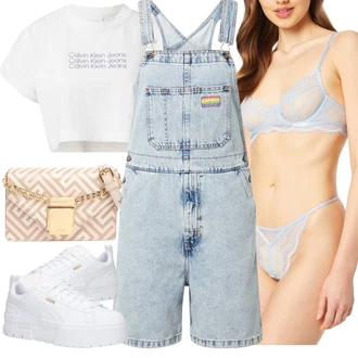 Outfity na festival Hip Hop s Bílá/Šedá Teniska na platformě/Nízká Teniska Puma "Outfit na léto"Look: 90tá léta, Estetika, Bad Taste, Extravagantní, Hip Hop, Skater, Sportovní, Unisex