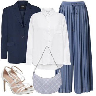 Oktoberfest Outfit s Modrá/Šedá/Světle modrá Široká Kalhoty/Culotte Kalhoty/Palazzo Kalhoty/Plisovaná Kalhoty/Plisovaná Kalhoty About You "Outfit na léto"Look: Bar, Den na pláži, Koncert, Chatky, Festival, Den matek, Oktoberfest, Škola