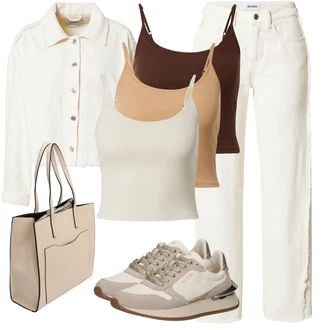 Outfity pro léto s Krémová/Béžová/Khaki/Bílá Kožená Pánská Bund/Džíny s Rozparkem/Mom Jean/Vintage džíny/Dad Džíny/Zkrácené Džíny weekday "Outfit na léto"