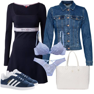 Jaro Outfit s Modrá/Tmavě modrá/Světle modrá/Pastelové barvy Krátké Džínové Bundičky/Džínové Bund VERO MODA "Outfit na léto"