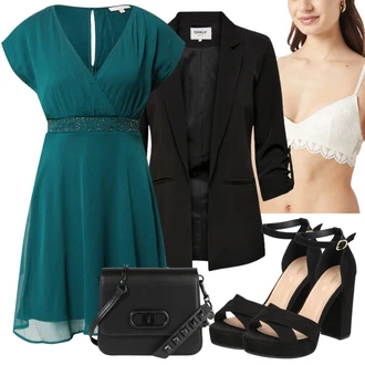 Outfit s Zelená/Tyrkysový Letní Šaty/Ležérní Šaty/Šifonové Šaty/Občanské šaty/Šaty s Páskem/Plesové Šaty/Společenské šaty pro hosta About You "Outfit na léto"