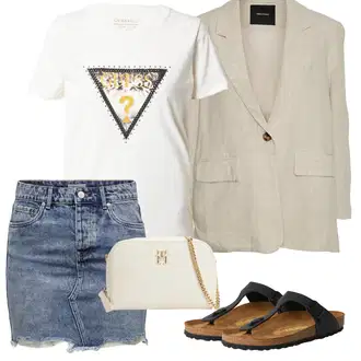 Džínovina Outfit s Tmavě modrá/Modrá Krátká Sukně/Džínová Sukně/Džínová vintage sukně/90tá Léta Sukně Only "Outfit na léto"