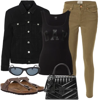Outfit s Béžová/Hnědá/Tmavě hnědá Žabka/Pohodlný Sandál/Římská sandála/Sandály na hřídeli/Sandál Dianette/Sandál S T Páskem Birkenstock "Outfit na léto"