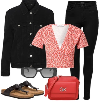 Outfit s Růžová/Červená Zkrácený Top/Halenek top/Košilový top/Krátký top/Top Na Party/Krátký Top About You "Outfit na léto"
