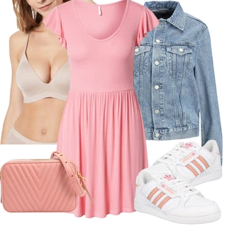 Květinová Moc Outfit s Růžová/Hnědá/Bílá/Oranžová Nízká Teniska/Vintage Teniska/Letní Tenisky/Úzká Teniska/Kožené Tenisky Adidas Originals "Outfit na léto"