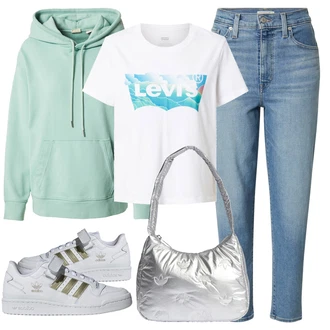 Outfit s Modrá/Bílá/Béžová/Krémová Teniska Kožené Tenisky/Nízká Teniska/Skate Bota/Teniska se zapínáním na suchý zip/Letní Tenisky/Vintage Teniska Adidas Originals "Outfit na léto"